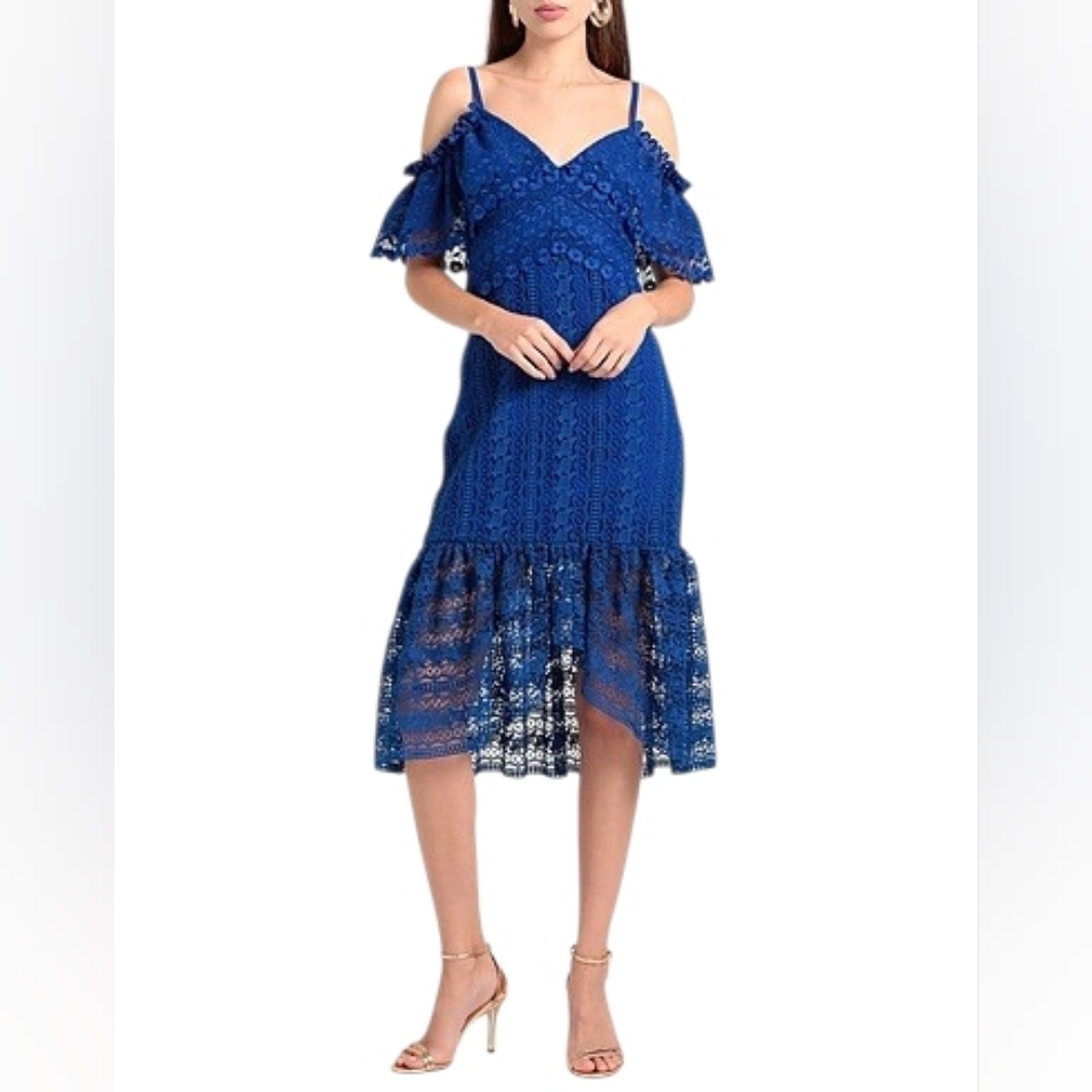 Three Floor Vibrant Royal Blue Off Shoulder Lace Dress 0 Elegant Boho Spring